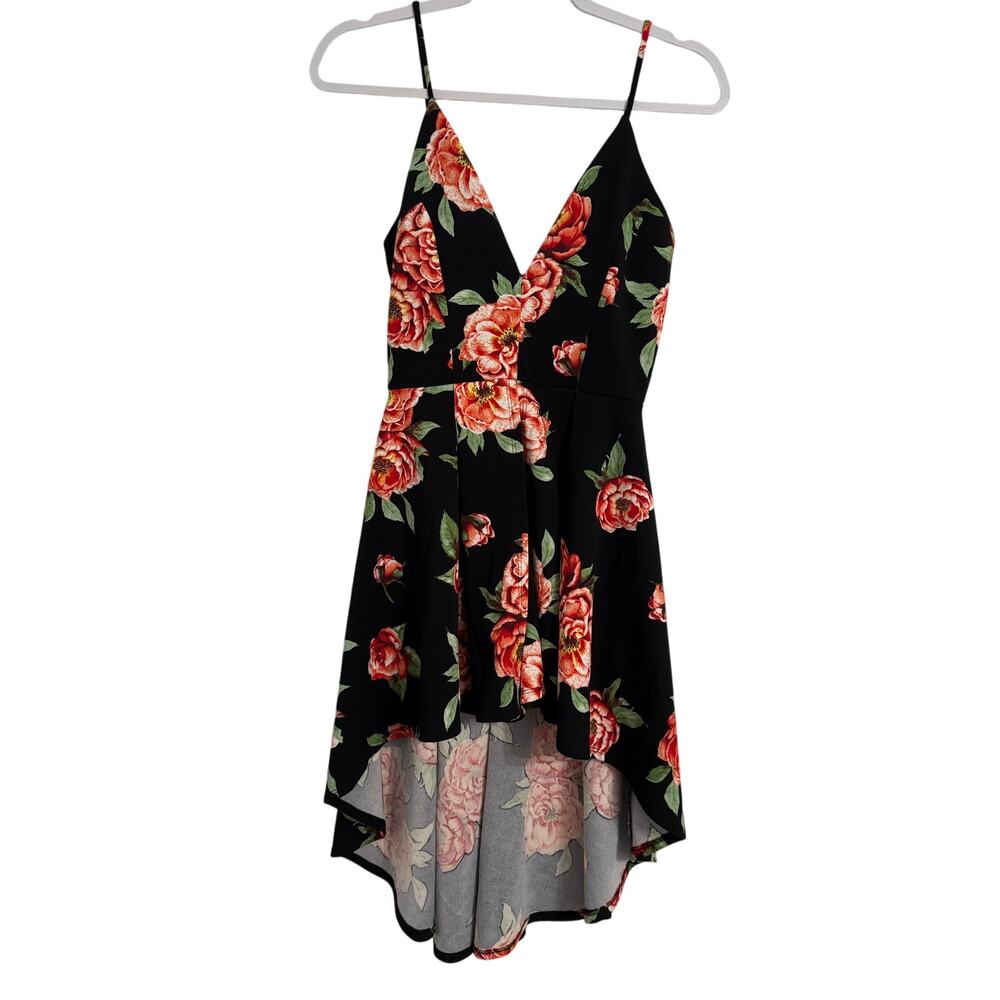 Cherry Mellow Women's S Whimsigoth Colorful Floral Plunge Hi‎ Lo Romper Dress